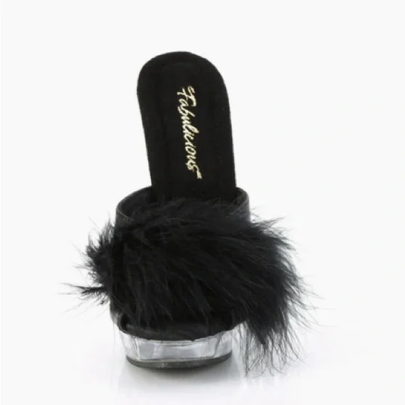 New Fabulicious Sultry Platform Marabou Heel Sultry-601F black & clear sz 9 - Picture 4 of 11
